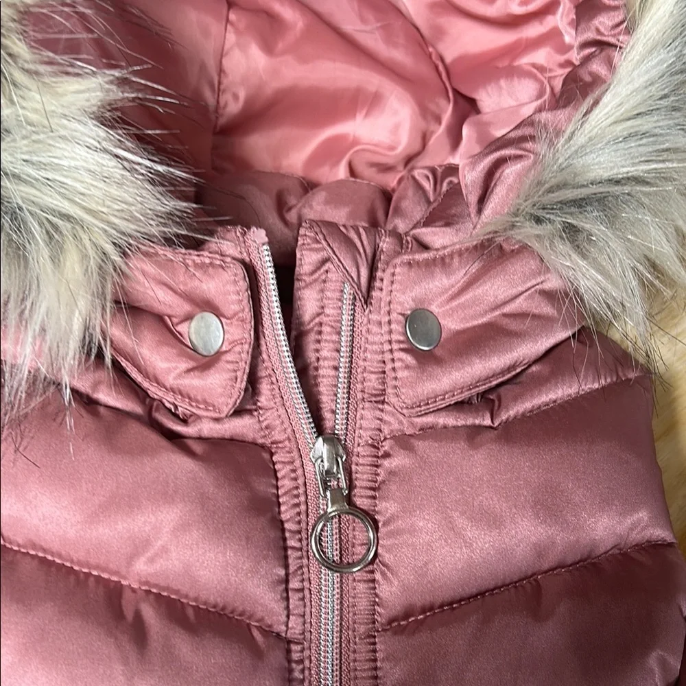 Pink Puffer Vest with Faux Fur Hood - Picture 3 of 8